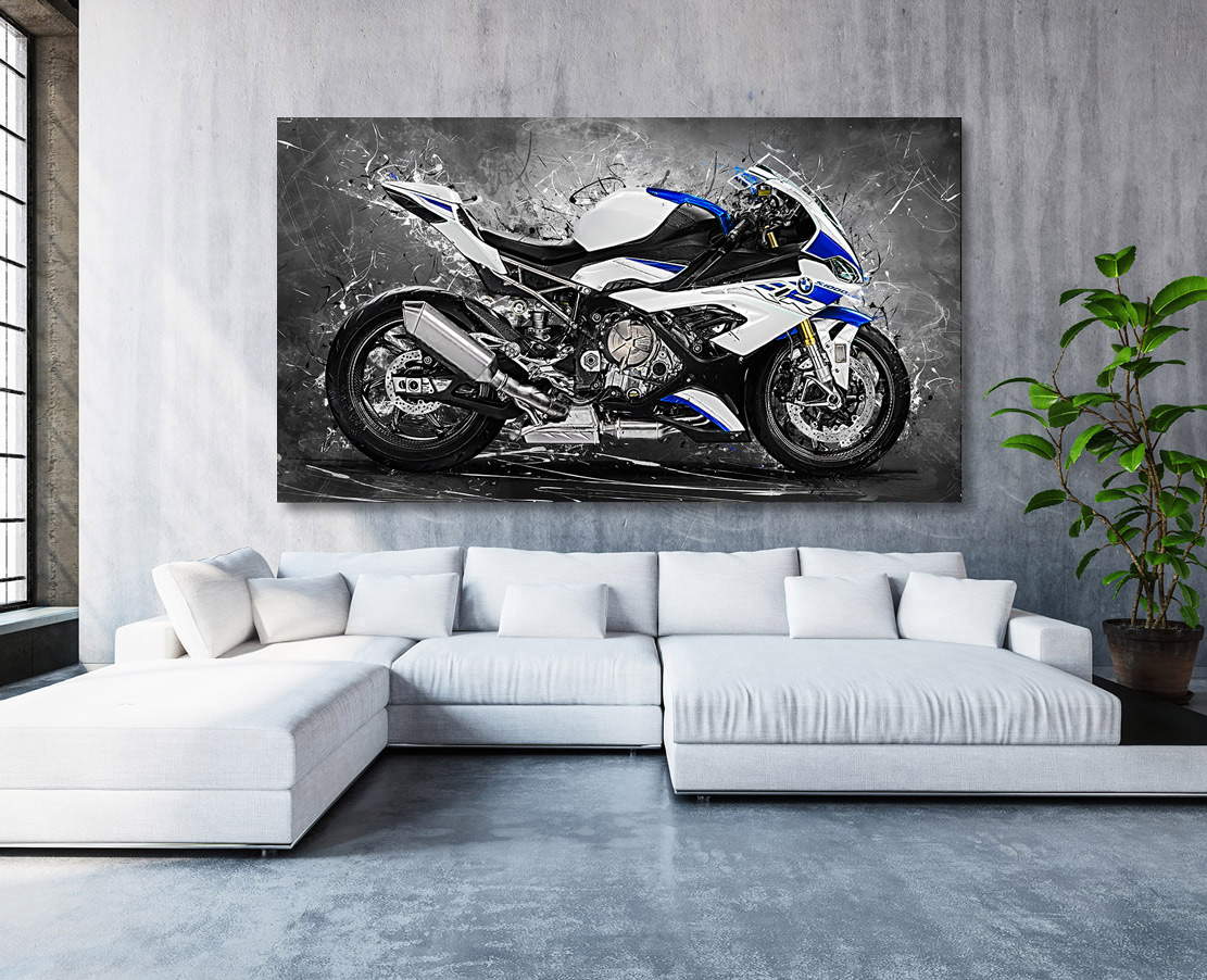 Wandbild Leinwandbild BMW S1000RR 2019 Blue Style